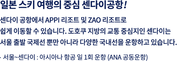일본 스키여행의 중심 센다이공항